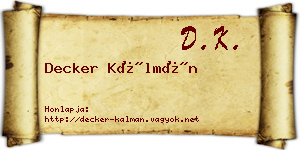 Decker Kálmán névjegykártya