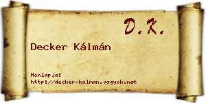 Decker Kálmán névjegykártya